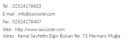 Oasis Hotel Marmaris telefon numaralar, faks, e-mail, posta adresi ve iletiim bilgileri